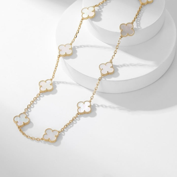 [Gaonasi]CLOVER 10 MOTIFS WHITE MOTHER OF PEARL NECKLACE