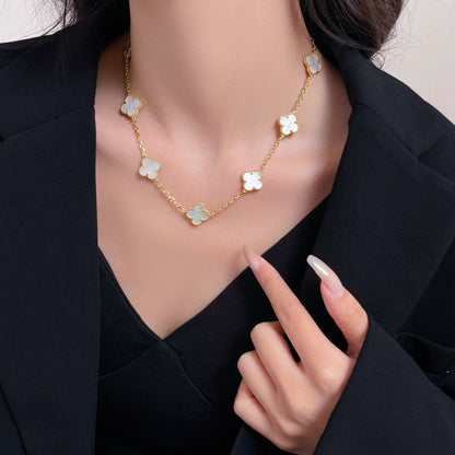 [Gaonasi]CLOVER 10 MOTIFS WHITE MOTHER OF PEARL NECKLACE