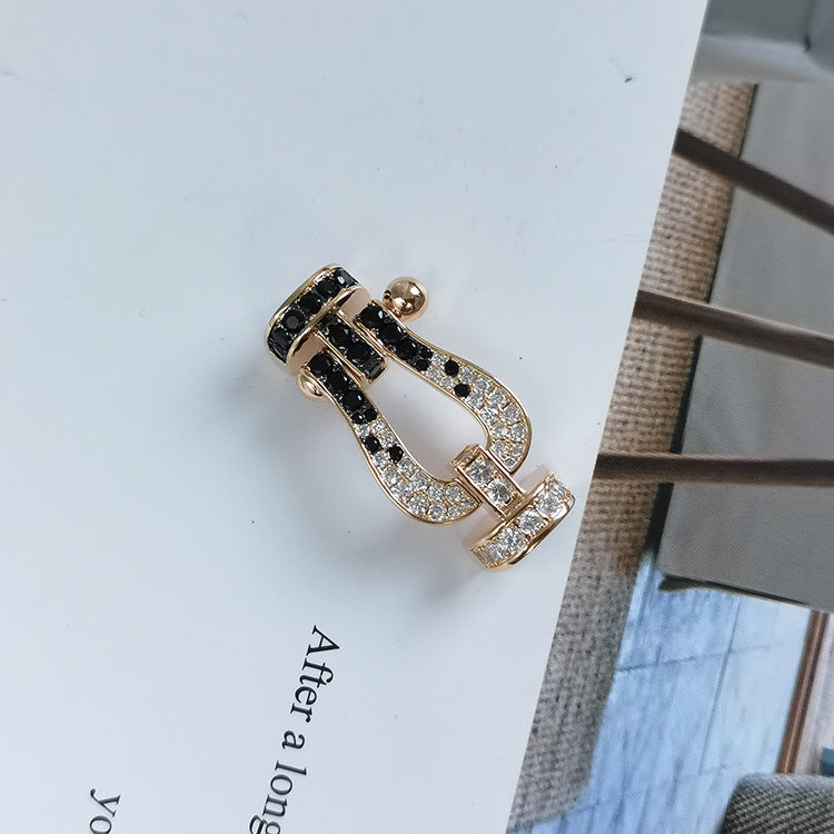 [Gaonasi]FORCE LARGE HORSESHOE BLACK WHITE DIAMOND BRACELET SILVER