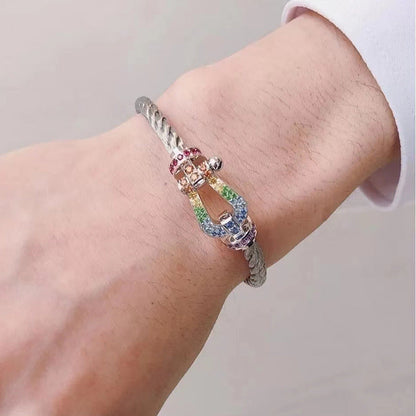 [Gaonasi]FORC LARGE HORSESHOE  COLORED DIAMOND BRACELET SILVER