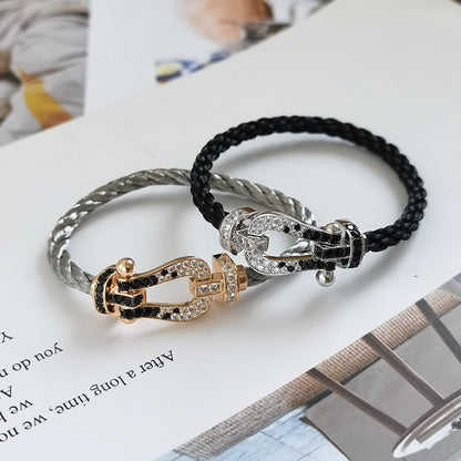[Gaonasi]FORCE LARGE HORSESHOE BLACK WHITE DIAMOND BRACELET ROSE GOLD