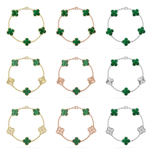 [Gaonasi] CLOVER 5 MOTIF MALACHITE BRACELET COLLECTION