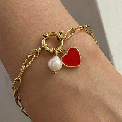 [Gaonasi]Nerissa Heart Chain Pearl Bracelet