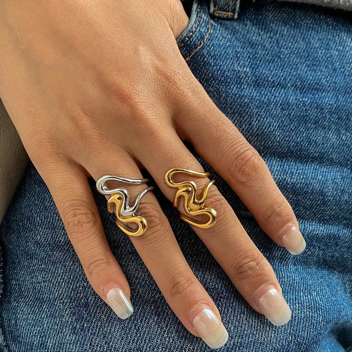 [Gaonasi]Halle Abstract Gold Ring