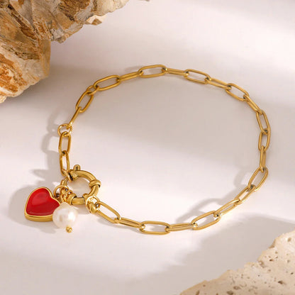 [Gaonasi]Nerissa Heart Chain Pearl Bracelet