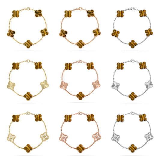 [Gaonasi] CLOVER 5 MOTIFS TIGER EYE BRACELET COLLECTION