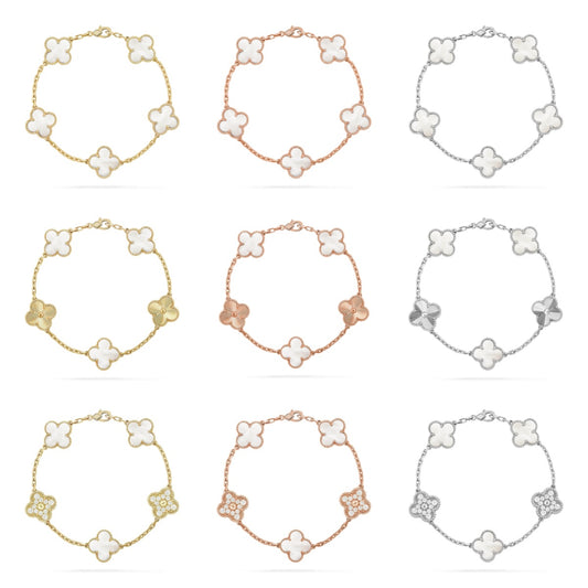 [Gaonasi]CLOVER WHITE PEARL MOP 5 MOTIF BRACELET COLLECTION