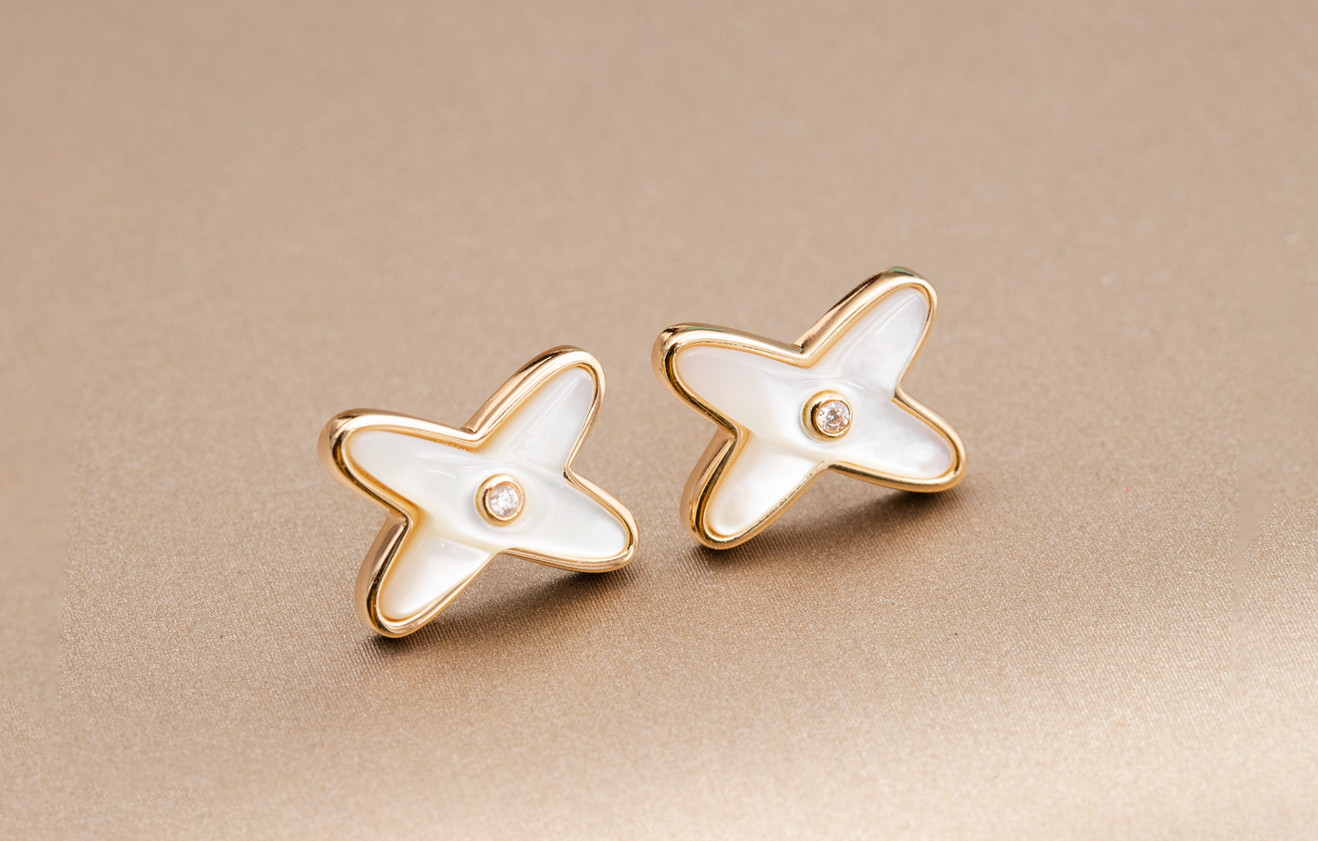 [Gaonasi]JEUX DE WHITE MOP ROSE GOLD DIAMOND EARRINGS