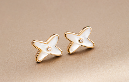 [Gaonasi]JEUX DE WHITE MOP ROSE GOLD DIAMOND EARRINGS