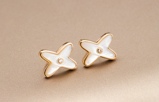 [Gaonasi]JEUX DE WHITE MOP PINK GOLD DIAMOND EARRINGS