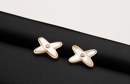 [Gaonasi]JEUX DE WHITE MOP PINK GOLD DIAMOND EARRINGS