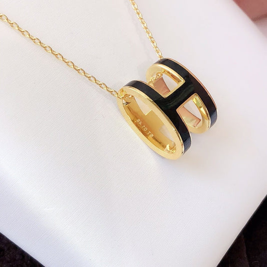 [Gaonasi]HM CLIC BLACK ENAMEL GOLD NECKLACE