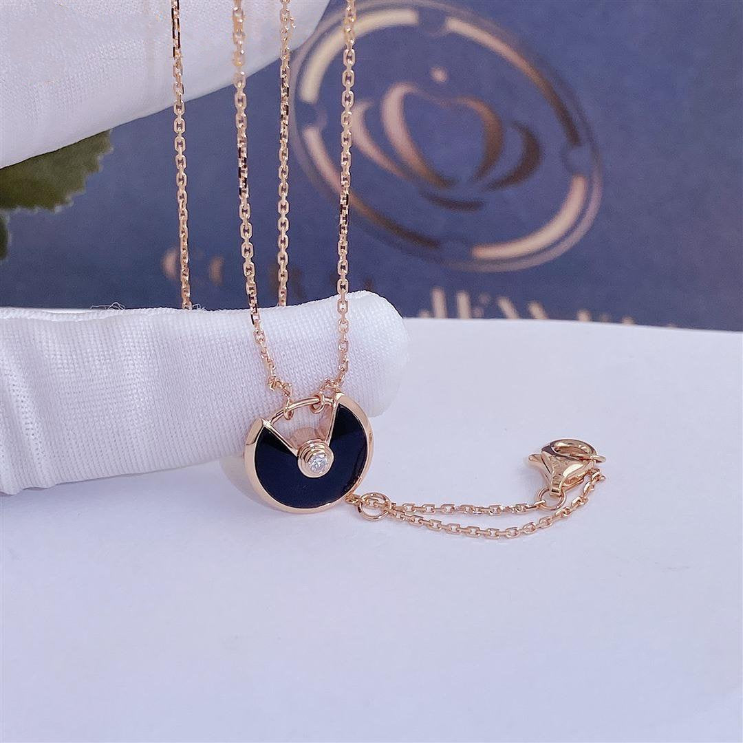 [Gaonasi]AMULETTE ROSE GOLD ONYX NECKLACE