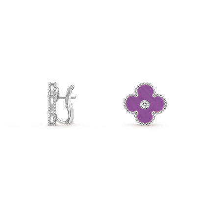 [Gaonasi]CLOVER SILVER 15MM MOP DIAMOND EARRINGS COLLECTION