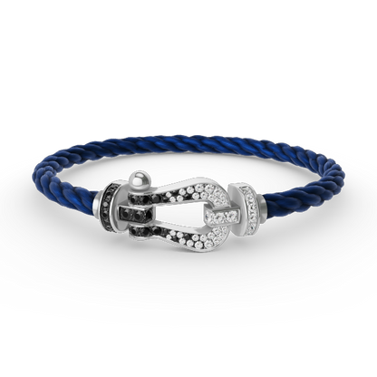 [Gaonasi]FORCE LARGE HORSESHOE BLACK WHITE DIAMOND BRACELET SILVER