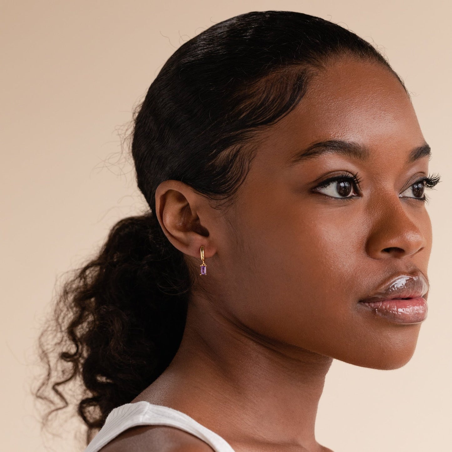 Baguette Birthstone Huggies