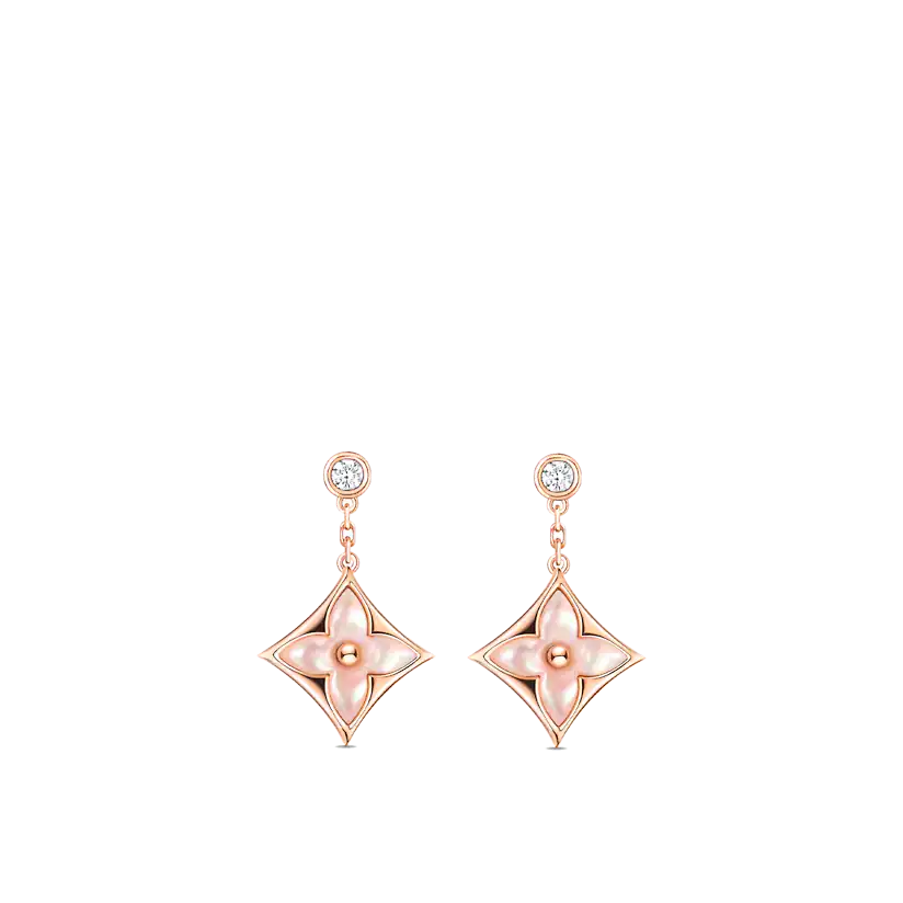 [Gaonasi]DOUBLE STAR PINK GOLD MOP DROP EARRINGS