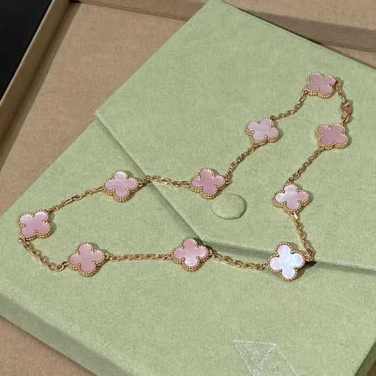 [Gaonasi]CLOVER 10 MOTIFS PINK MOP NECKLACE