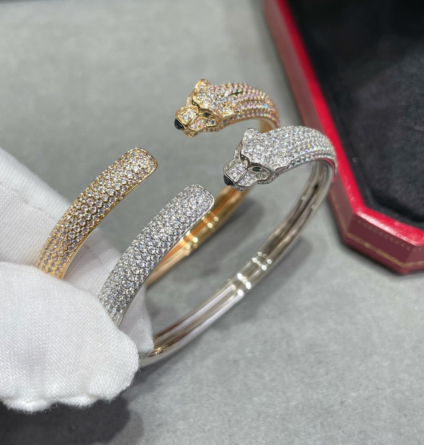 [Gaonasi]PANTHERE FULL DIAMOND OPEN BRACELET
